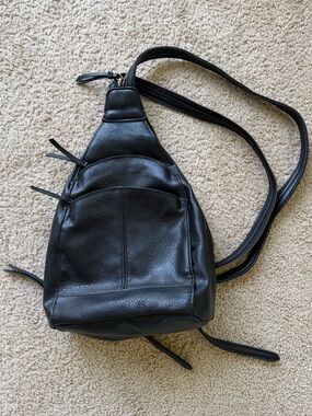 Black Faux Leather Cross Body Sling Bag or Backpack